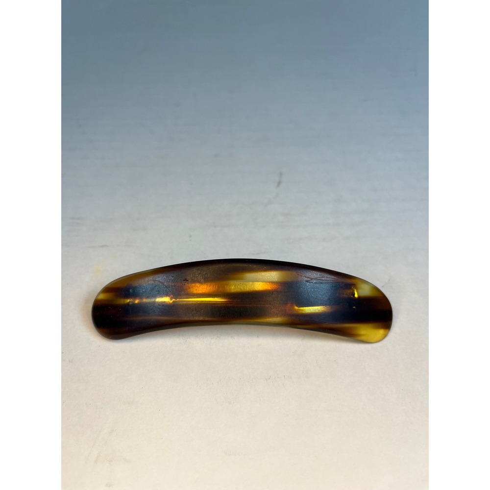 Vintage Tortoiseshell Hair Barrette Made in France Brown Amber Curved Clip